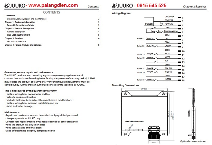 Sơ đồ lắp đặt điều khiển từ xa cầu trục Juuko K600